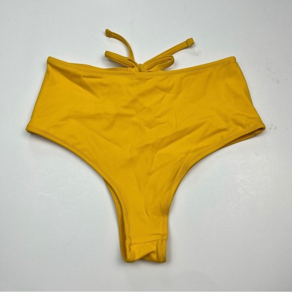 SOLID & STRIPED Golden Yellow High Waisted/Leg Bow Cutout Swim Bikini Bottoms S - Picture 2 of 4